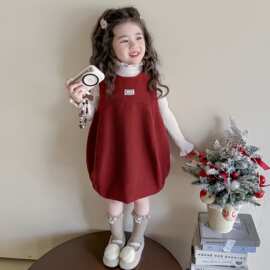 女童背心裙套装2025秋装连衣裙甜美蓬蓬公主裙宝宝时髦洋气花苞裙