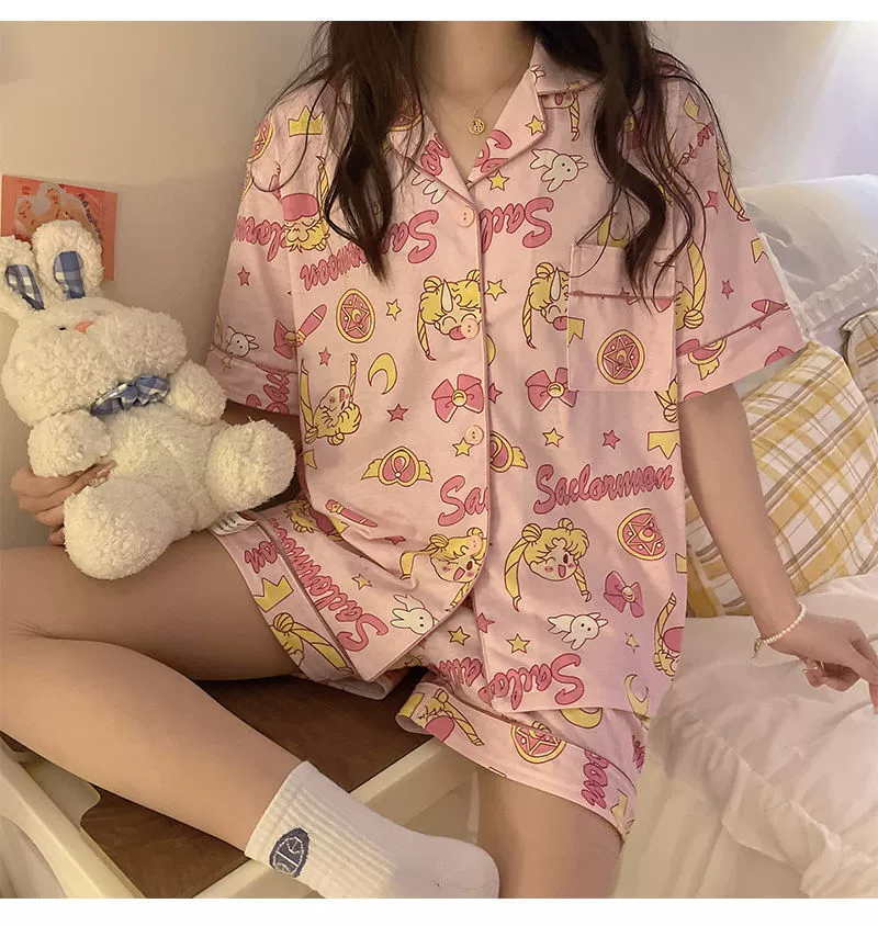 Pijama, cute set for students, thin summer cardigan, oversize