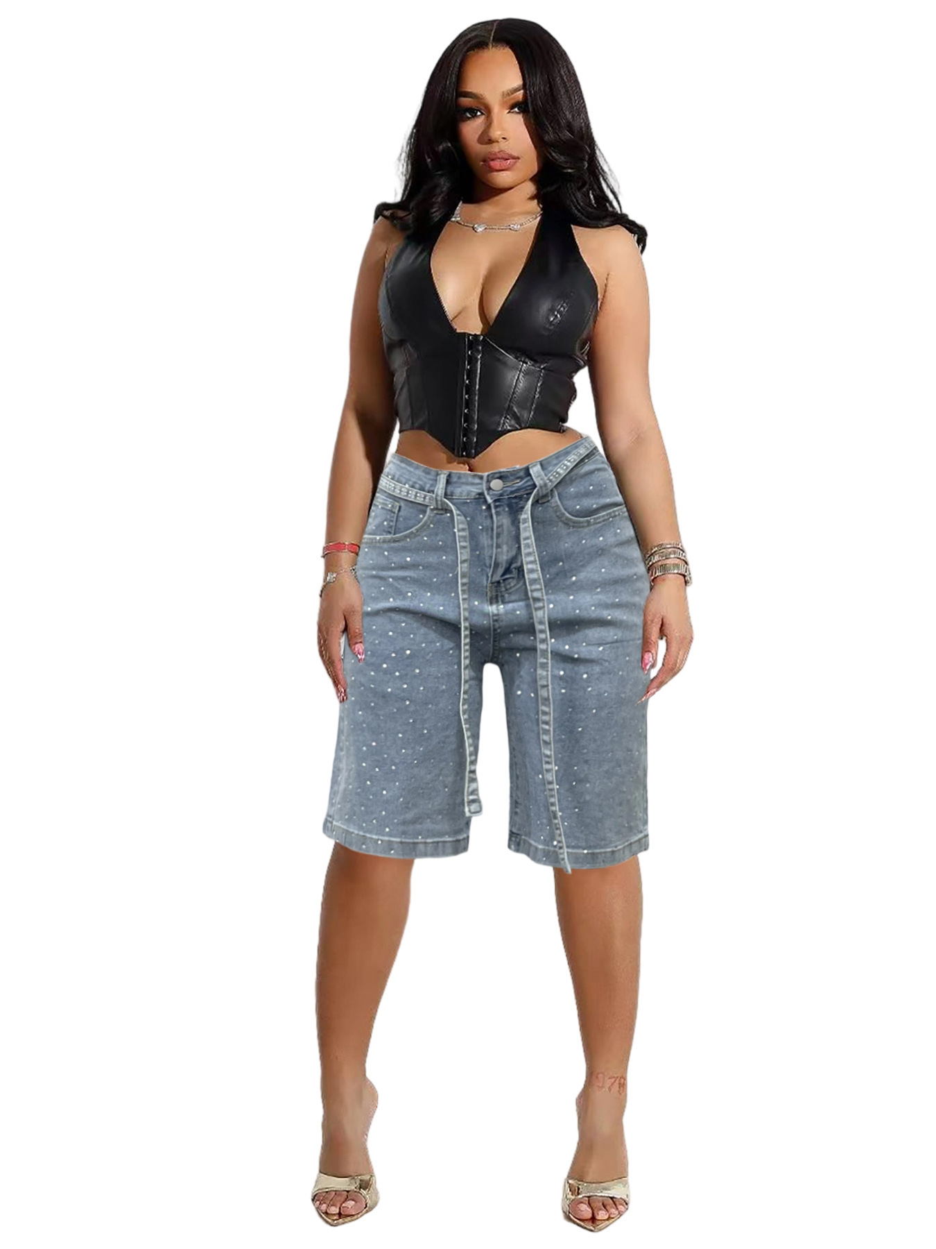 Damen Jeans Mit Strassgürtel Und Pünktchenmuster Weiter Schnitt_voghion.com