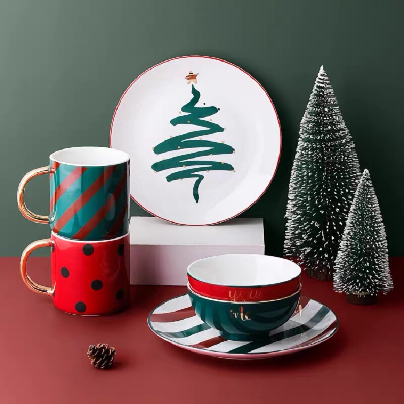 Nordic Creative Retro Style Christmas Tableware Household Ceramic Bowl Single Bowl and Dish Rice Bowl Personalized Breakfast Plate Dish Nordic Creative Retro Style Christmas Tableware Household Ceramic Bowl Single Bowl and Dish Rice Bowl Personalized Breakfast Plate Dish