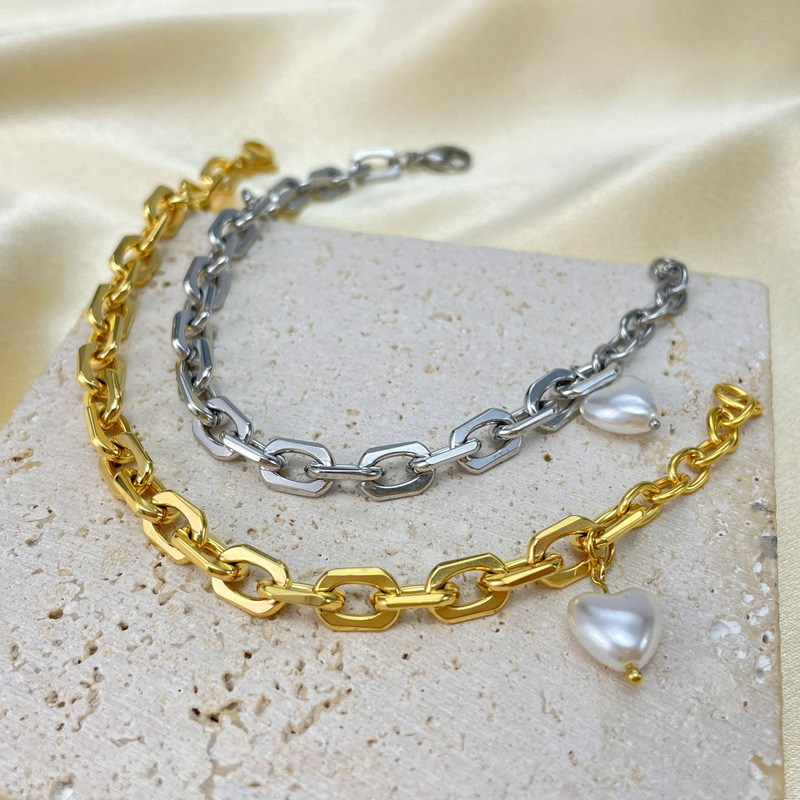 2022 New Niche Design Pearl Chain Titanium Steel Jewelry Personalized Simple Light Luxury Stainless Steel Bracelet
