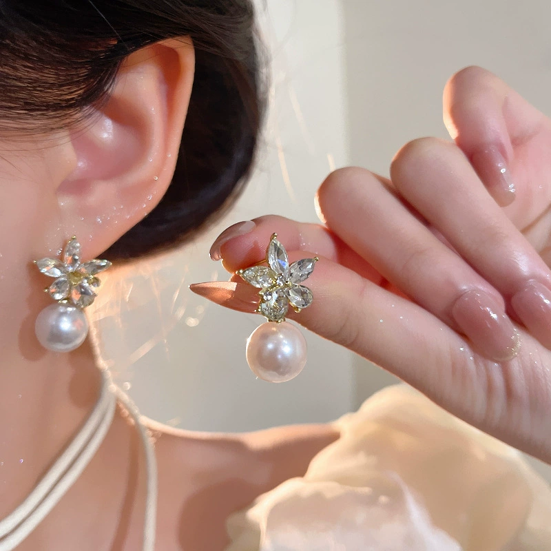 Серьги (серебро S925) с жемчужными вставками, цветочный легкий люкс стиль, деликатные и легкие