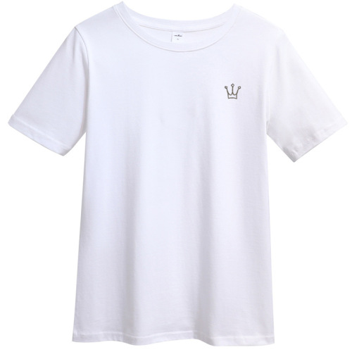 308 新款圆领短袖夏装女t恤刺绣皇冠气质通勤夏上衣内搭打底衫薄