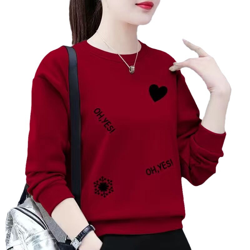 長袖のtシャツの女性の春秋の新型の大きいサイズの洋気のお母さんの服装はゆったりしています。