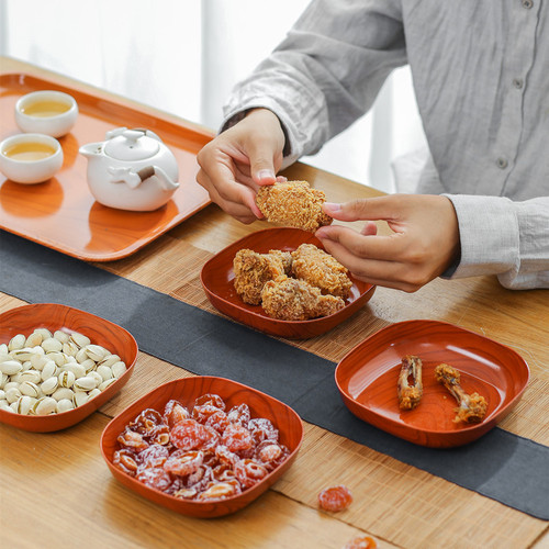 Household dining table spit bone plate wood grain square snack plate dry fruit tray dessert cake new year's plate plate