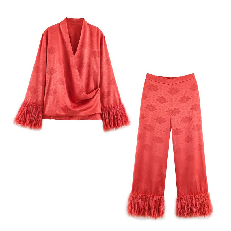 PB&ZA women's long coat 4786122, cross-collar shirt coat 4786120, feathered trousers 4786121
