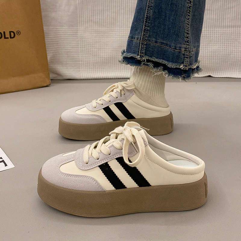 Baotou Slippers for Women 2025 New Summer Outer Wear Slip-On White Shoes Thick-Soled Heelless Half-Slip German Training Shoes