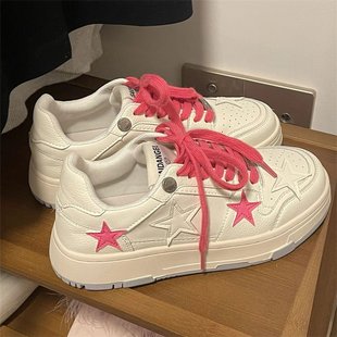 Niche Thick-Soled Star Casual Sneakers for Women 2025 Spring New Fashion Versatile Sports Heightening Street Style White Shoes