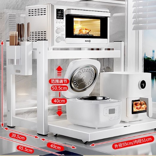 引き出し式電子レンジ収納ラックキッチン炊飯器ラックカウンタートップ多機能二層オーブン収納ラック|undefined