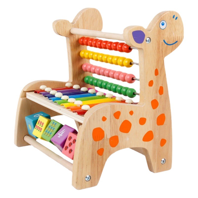 Granos redondos educativos de educación temprana de los niños de madera jugando piano juguete multifuncional color primario ciervo cuentas computación rack bloques de construcción