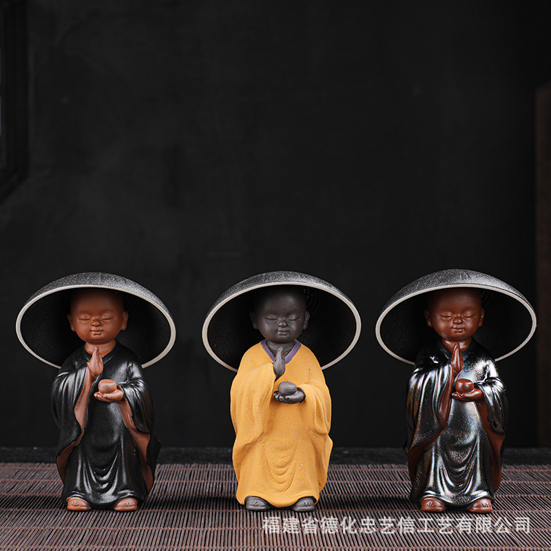 Creative bamboo hat, tea drain, Kung Fu tea set accessories, purple sand character ornaments, ceramic integrated tea filter, tea filter