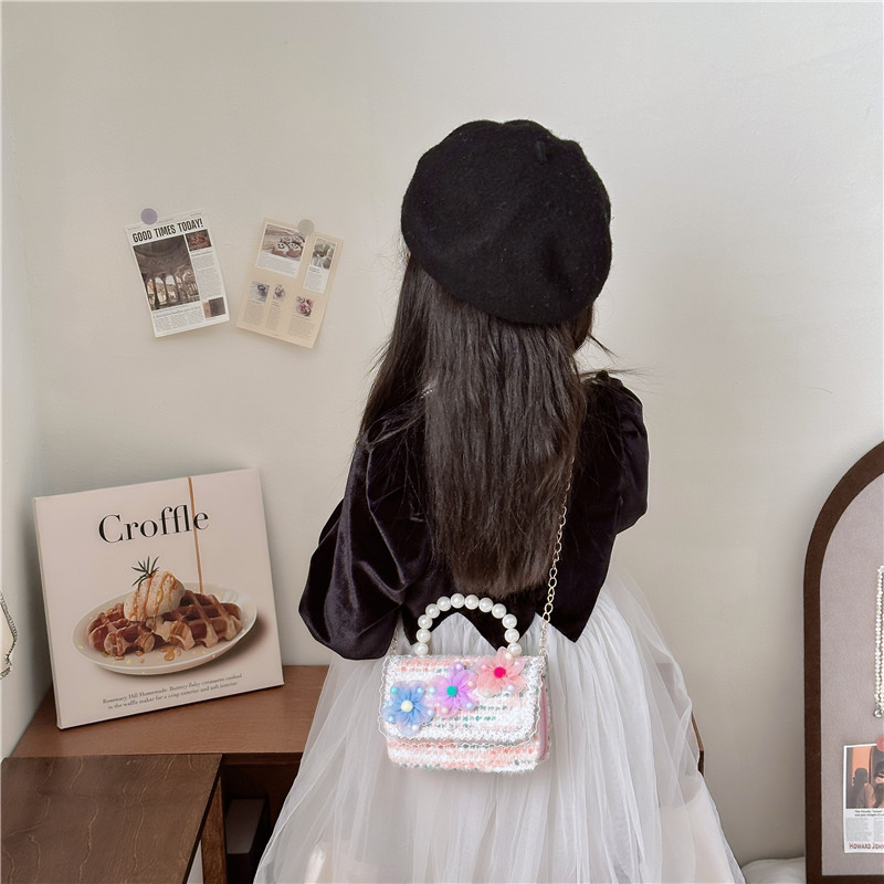 Bolso de La Perla de los niños bolsa 2023 nuevo algodón y lino pequeño bolso cuadrado de moda lindo flor niñas bolsa de mensajero decorativa