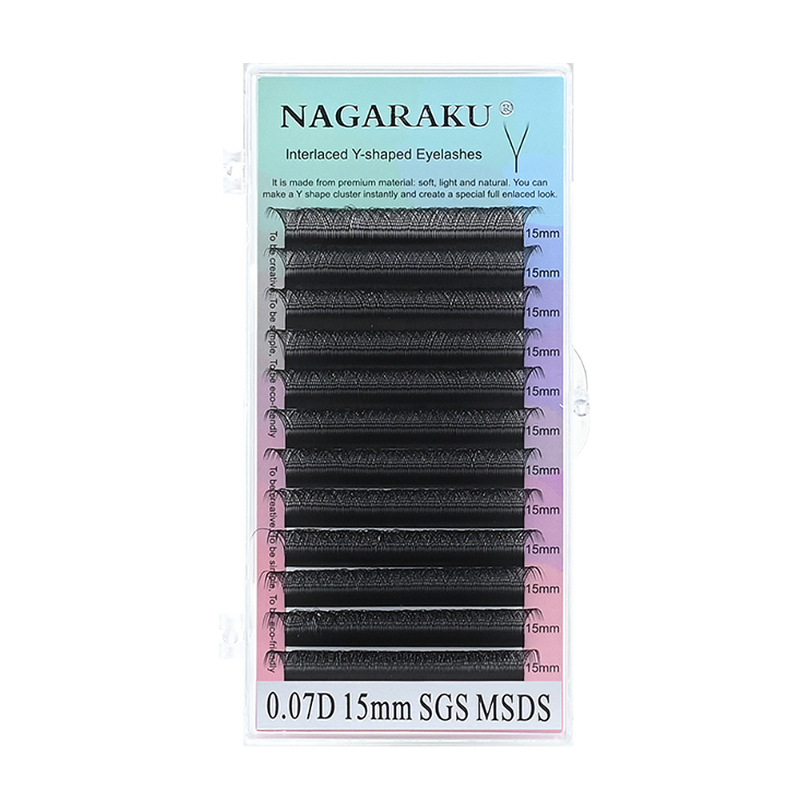 NAGARAKU Y-tipo injerto pestañas 0.05yy tejido de malla natural suave pestañas mixtas de floración