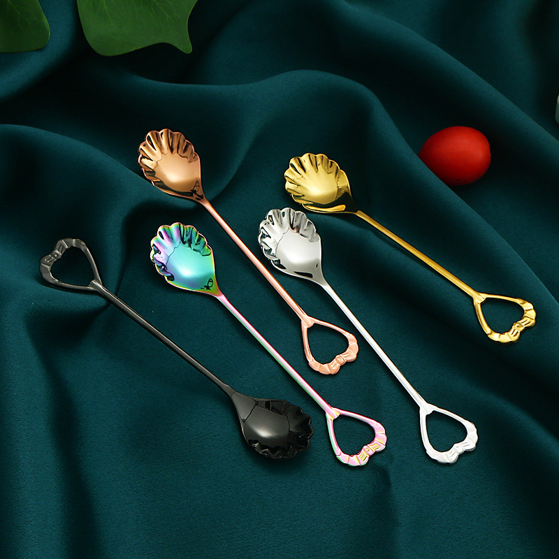 304 cuchara de cáscara de acero inoxidable creativo lindo café Mezcla cuchara pastel postre cuchara tenedor fruta regalo de la mano