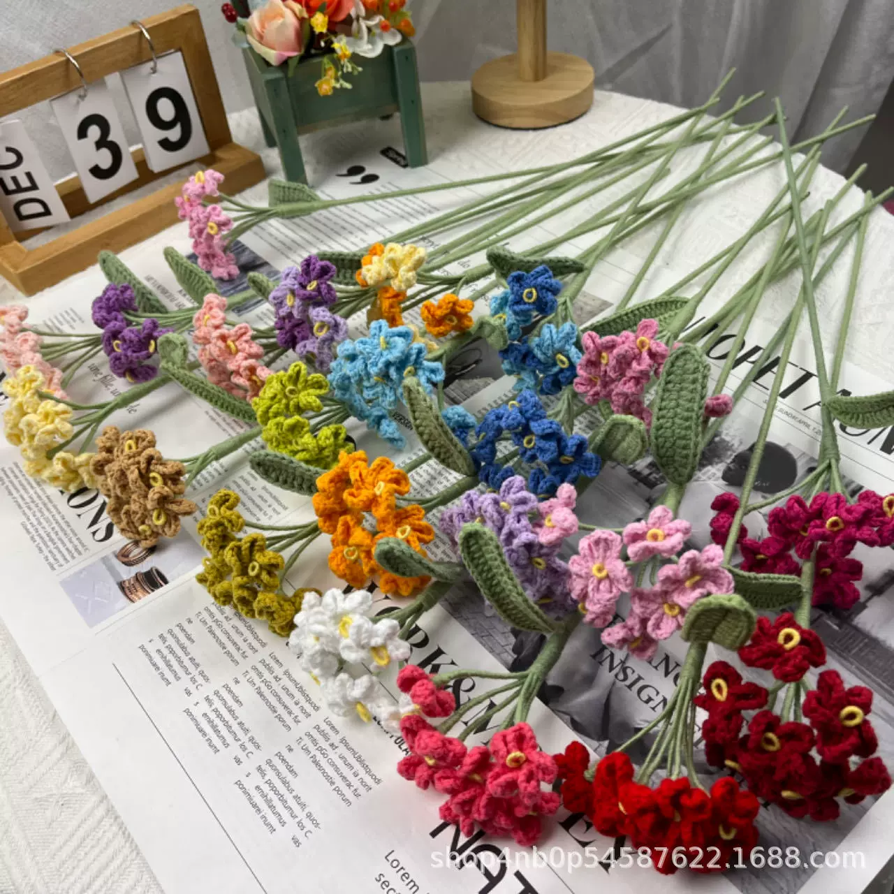 毛线手工编织花束成品勿忘我针织花送生日圣诞礼物钩织仿真花批发