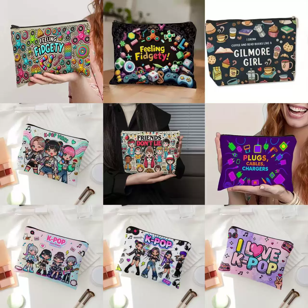 跨境亚马逊Temukpop潮流化妆包怪奇物语元素化妆包大容量收纳包