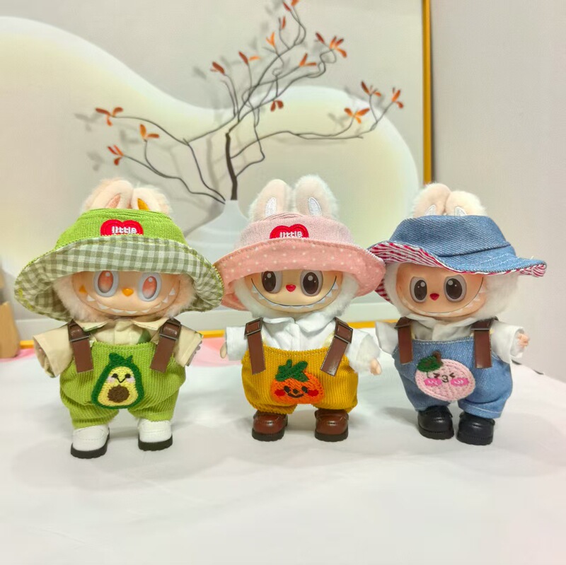 Labubu Doll Clothes 17cm Vinyl Doll Clothing First, Second and Third Generation Fruit Series Suit Jeans Hat