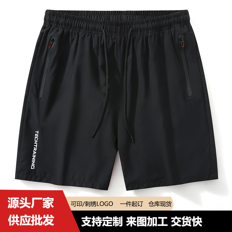 跨境外贸欧码速干短裤男2025夏季新款运动透气印花口袋拉链款男士