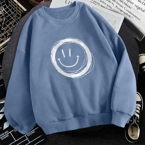 Men's Crew Neck Padded Sweatshirt for Autumn and Winter, No Hat, Leisure Style Top, Loose and Trendy, Versatile, Salt-and-Pepper Outdoor Style, Instagram Inspired