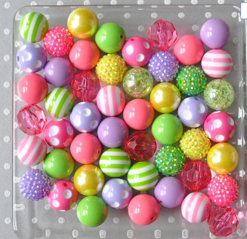50个彩色20MM亚克力树脂珠混色混款串珠散珠组合Chunky Beads