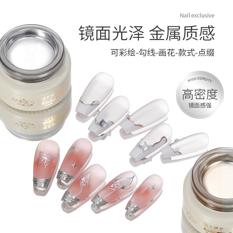 Ennishi de estilo japonés de alto brillo espejo líquido pegamento de metal Super brillante gancho de plata dorada pintado en conserva pegamento de esmalte de uñas