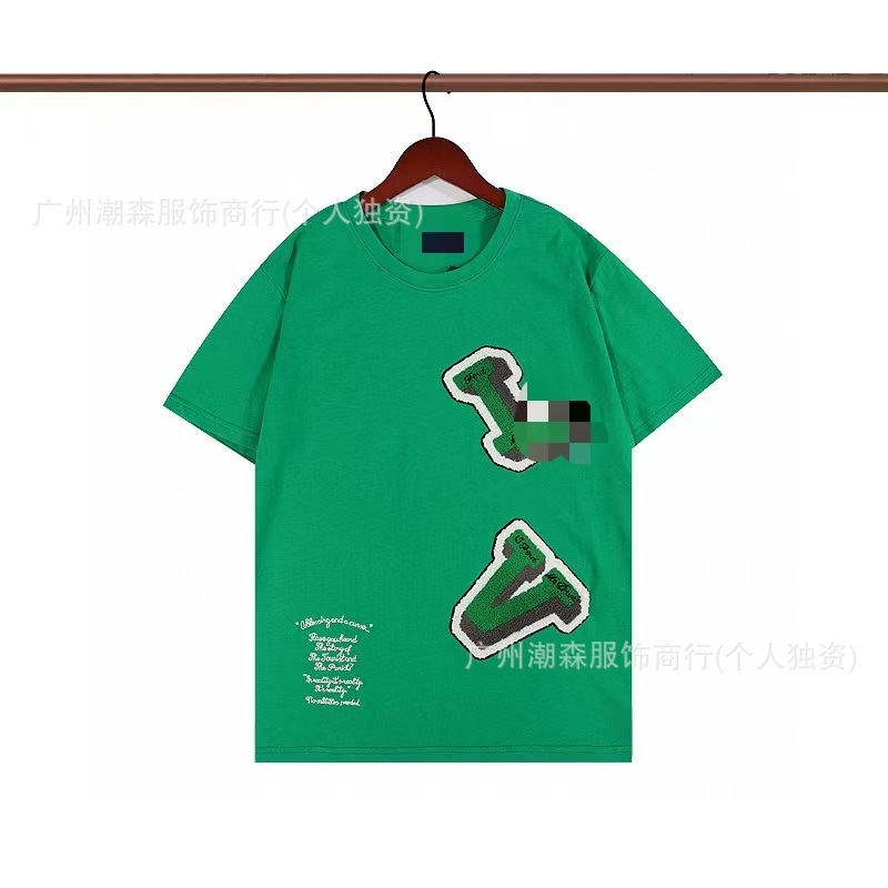 现货跨境奢潮驴家高品质L满印字母短袖外贸经典款圆领男女宽松T恤|undefined