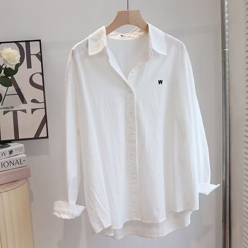 日系温柔风马卡龙色系纯棉宽松小众长袖白衬衫女秋装韩版叠穿上衣