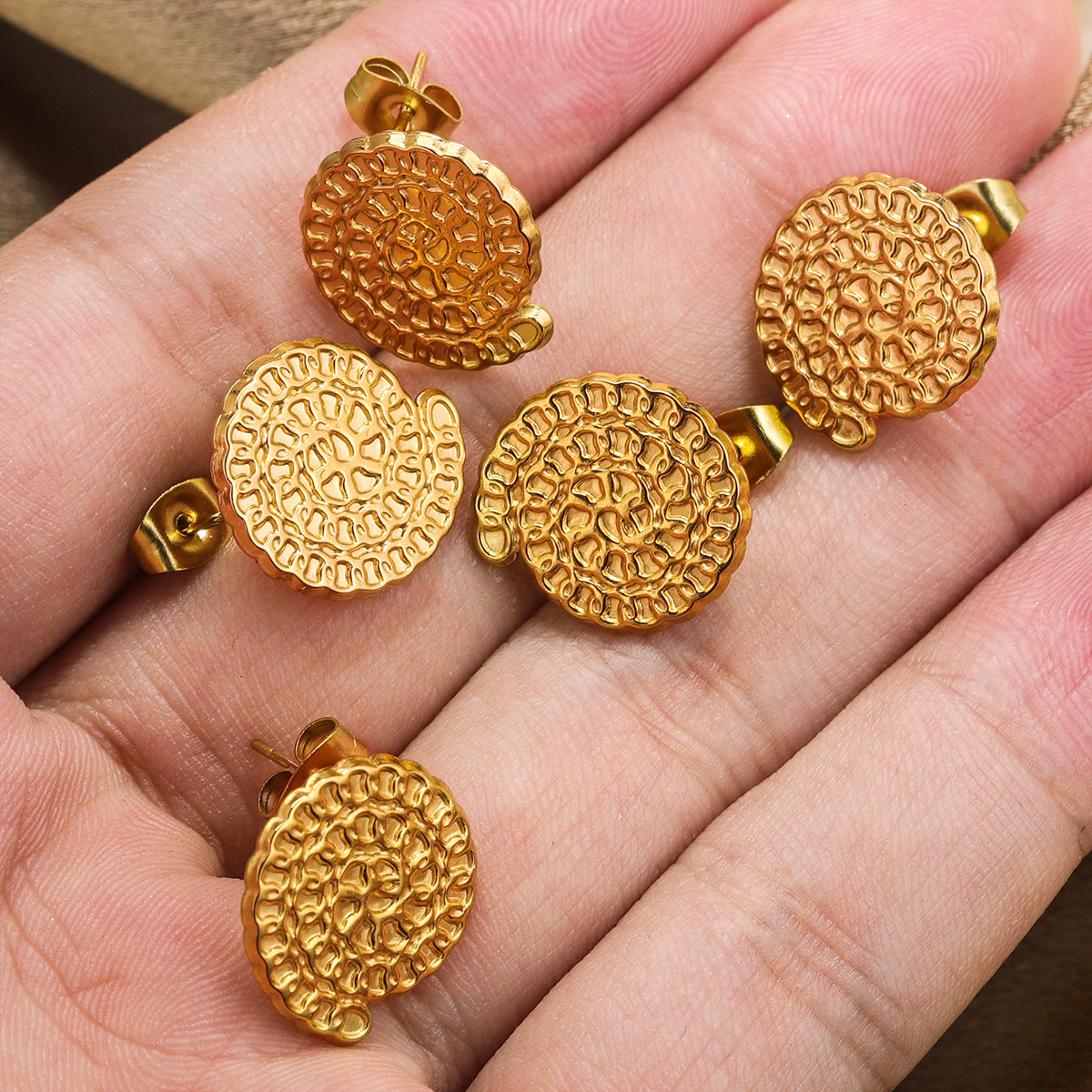 Acero inoxidable trenzado roscado pendientes accesorios de acero titanio pendientes DIY hecho a mano redondo con anillo chapado en oro pendientes Accesorios