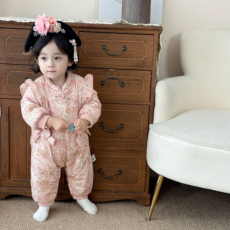 점프 수트 겨울 기모  소녀 옷 새로운 중국  보름달 백 일 원피스  옷