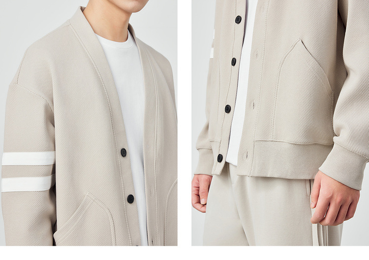 Áo khoác cardigan nam vải tuýt phối sọc tương phản kiểu mới — Màu đen chi tiết 6