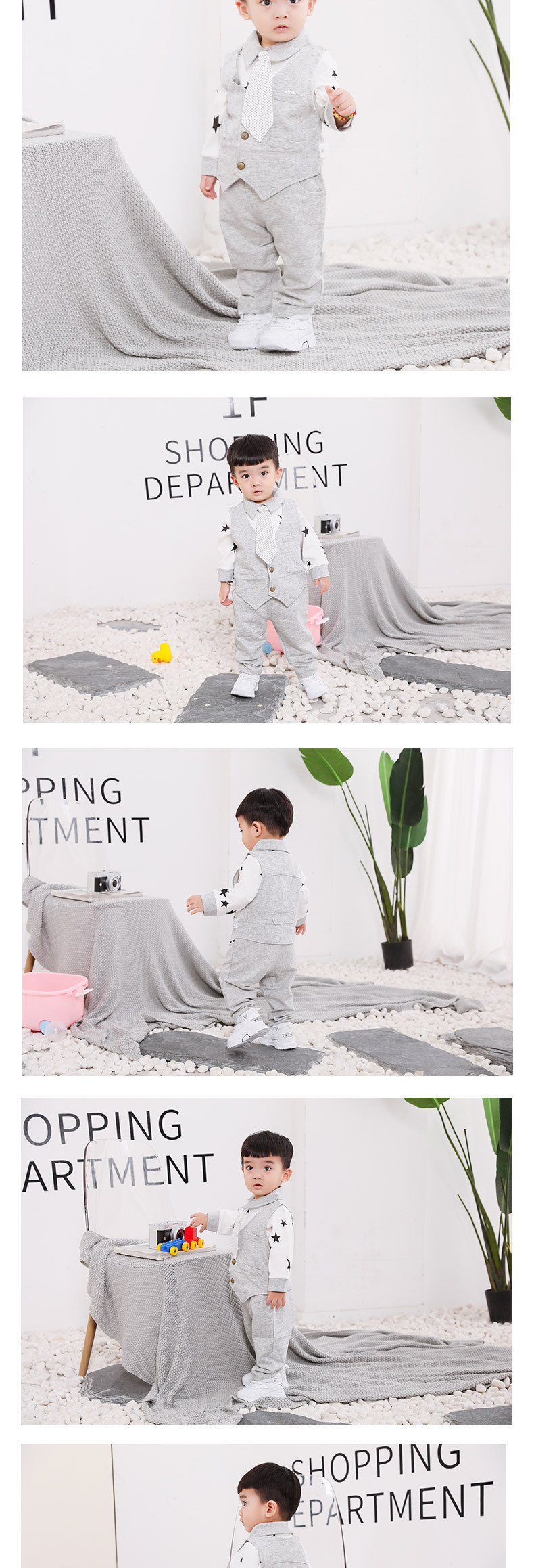 男童套装婴儿连体衣秋冬英伦长袖三件套周岁礼服 宝宝三角哈衣