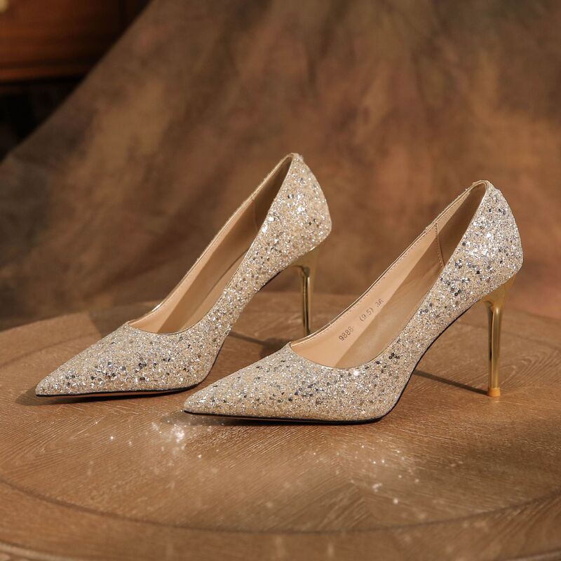 6681-23 French Xiuhe wedding dress two-way Crystal sequined wedding shoes bridal shoes pointed stiletto heel single-layer shoes high heels 6681-23 French Xiuhe wedding dress two-way Crystal sequined wedding shoes bridal shoes pointed stiletto heel single-layer shoes high heels