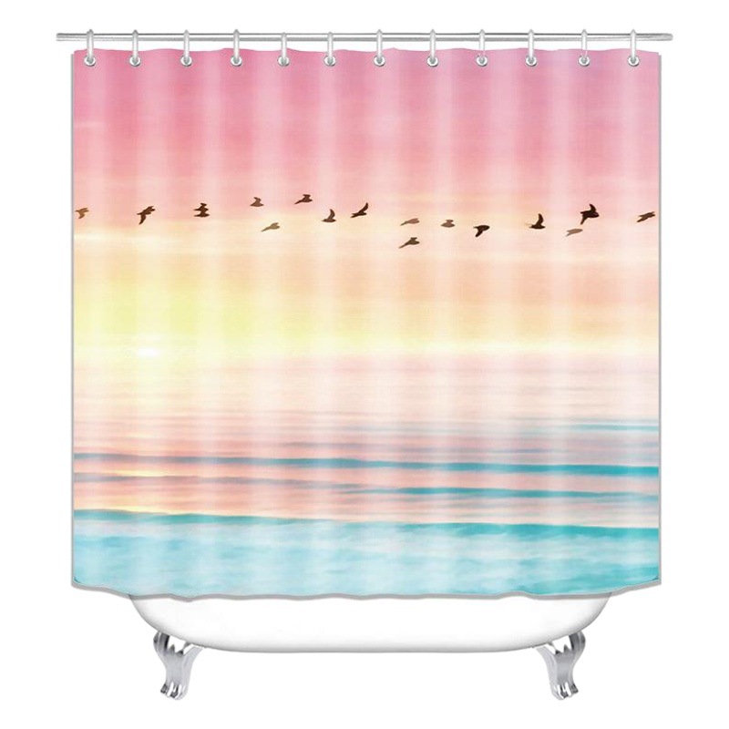 Transfronteriza AliExpress Amazon Venta caliente vista al mar patrón Serie 2 impreso impermeable y a prueba de moho Cortina de ducha suministro directo de fábrica