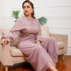 Lotus pink temperament one-piece trousers with large size high waist loose wide leg pants