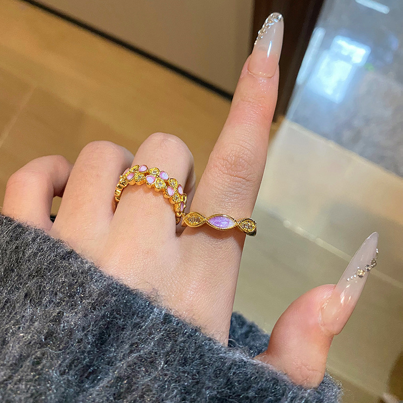 新款漸變紫羅蘭琺瑯開口戒指女甜酷小眾獨特時尚貝母紫色戒指飾品