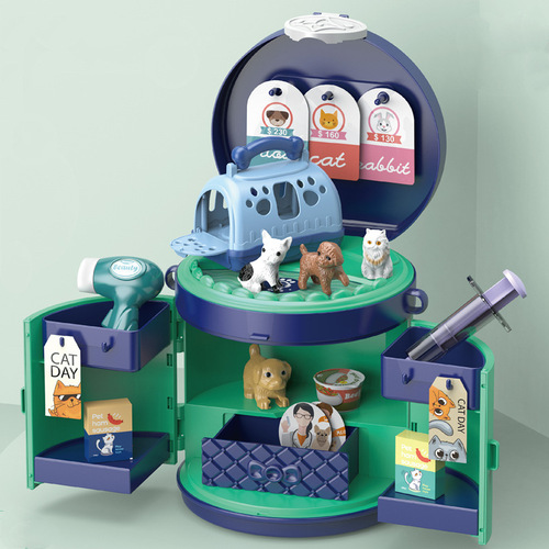 Foreign trade children's simulation kitchen tableware dressing supermarket play house diagonal portable bucket bag doctor pet toy