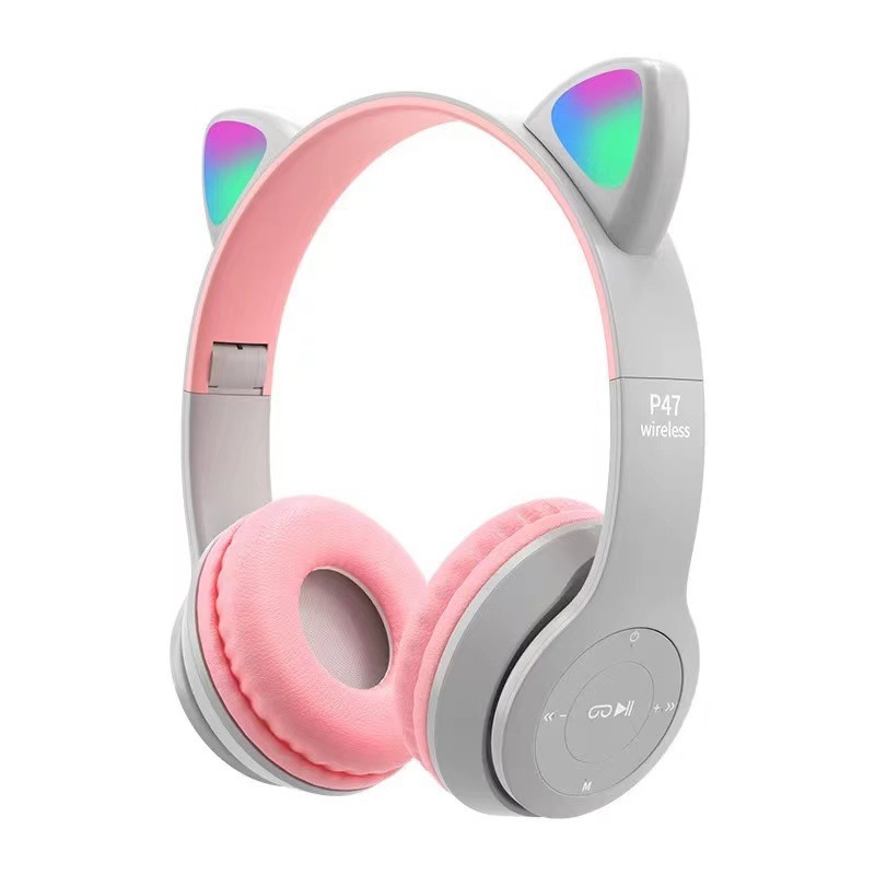 Auriculares auriculares Bluetooth P47M orejas de gato emisor de luz auriculares inalámbricos tarjeta plug-in cable plegable comercio exterior transfronterizo venta caliente