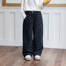 女童波点牛仔裤秋冬2025新款韩版儿童直筒裤秋装女孩洋气外穿裤子