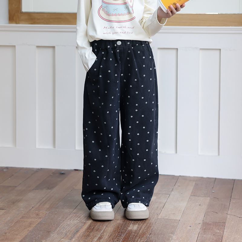 女童波点牛仔裤秋冬2025新款韩版儿童直筒裤秋装女孩洋气外穿裤子