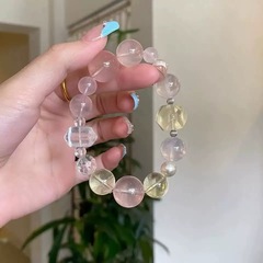 天然フルーツ冷凍粉水晶単輪ブレスレット招財輸送招桃花手串大気レモン黄水晶手飾り女
