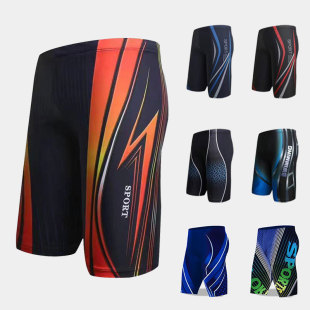 Men's boxer swimming trunks men's five-point long professional quick-drying stretch plus-size hot spring swimsuit swimming trunks