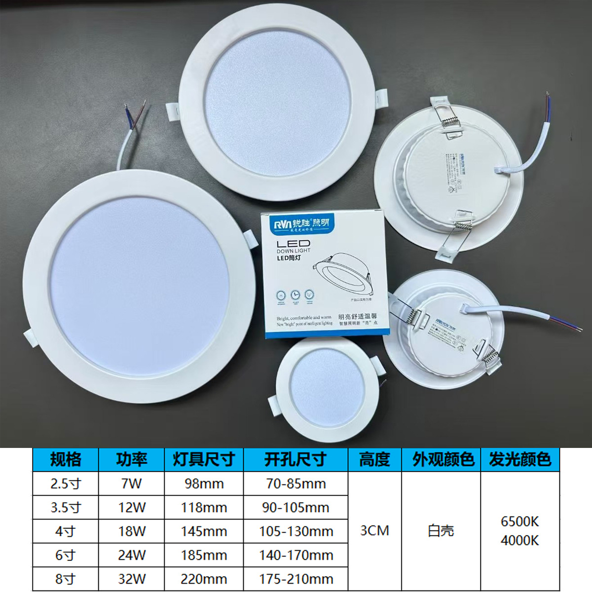 Downlight LED 24w18W12W Downlight ultra delgado 4 pulgadas techo incrustado luz de agujero de luz de foco 6 pulgadas 8