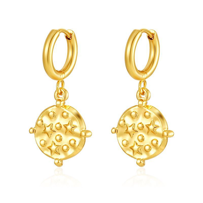 Pendientes colgantes de moda transfronteriza europea y americana, aretes redondos de acero inoxidable de todo fósforo, pendientes simples para mujer de 18K chapados al por mayor