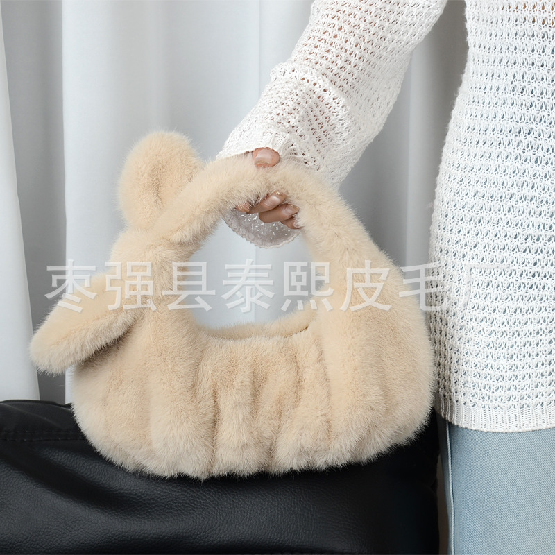 Solid Color Pleated Cloud Handbag, Autumn and Winter Fashion New Plush Bag, Stylish Soft Dumpling Bag with Bow for Women Solid Color Pleated Cloud Handbag, Autumn and Winter Fashion New Plush Bag, Stylish Soft Dumpling Bag with Bow for Women