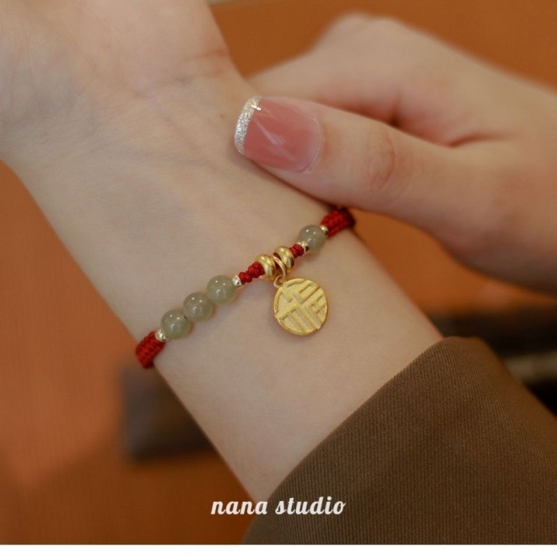 Imitation Hetian Jade Red Rope Bracelet Good Luck and Blessing for the Year of Birth, Handmade Ins High-Value Friendship Bracelet