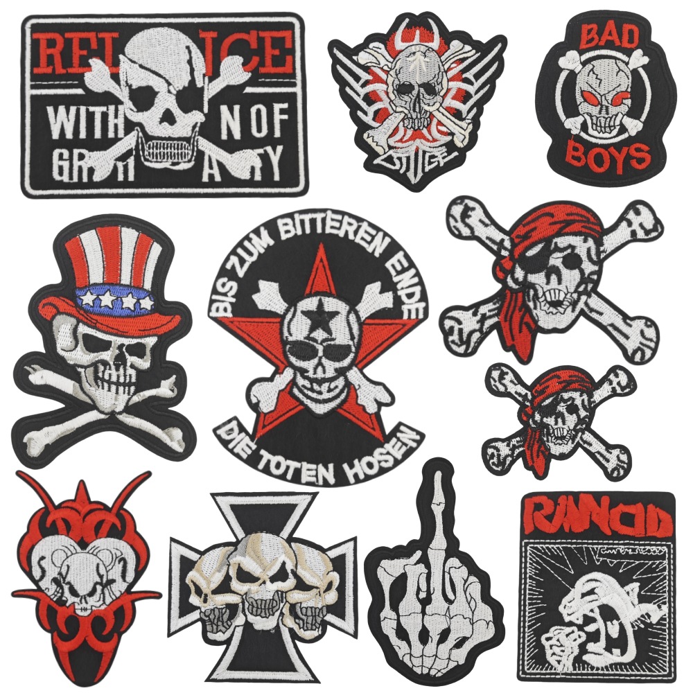 跨境海盗刺绣贴电脑绣花标朋克风髅头补丁贴鬼头服装辅料徽章布贴