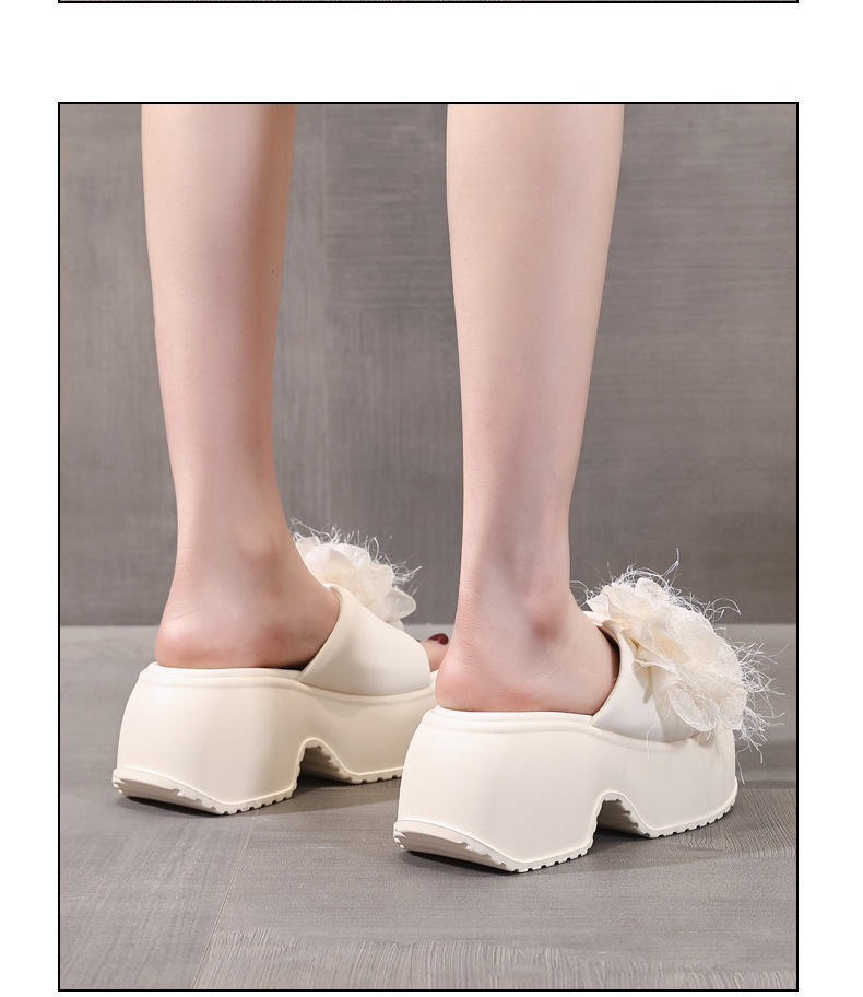 Dép sandal nữ quai chữ V đế bánh xốp cao 5 cm họa tiết hoa mùa hè 2025 — Màu be, Màu đen chi tiết 13