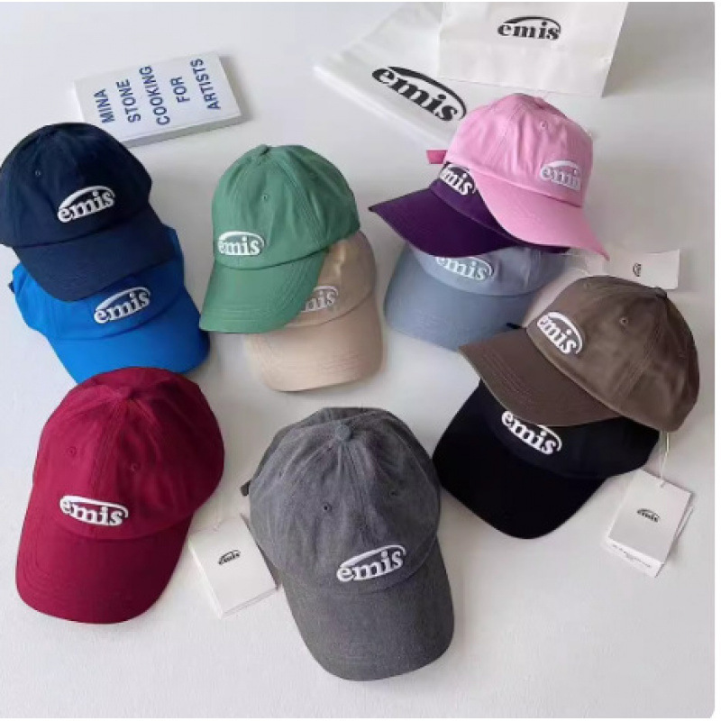 Korean Emis Hat Baseball Cap Duckbill Cap Unisex Autumn and Winter Large Head Solid Color Soft Top Navy Blue Sports Cap
