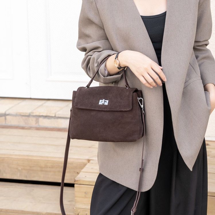 Autumn and Winter New Genuine Leather Women's Bag Korean Style Versatile Fashion Frosted Cowhide Women's Hand-Held Shoulder Retro Lock Niche Bag