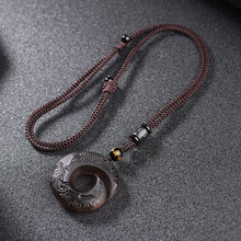 黑曜石时来运转吊坠平安扣护身符男士玉石女项链水晶挂坠国风首饰